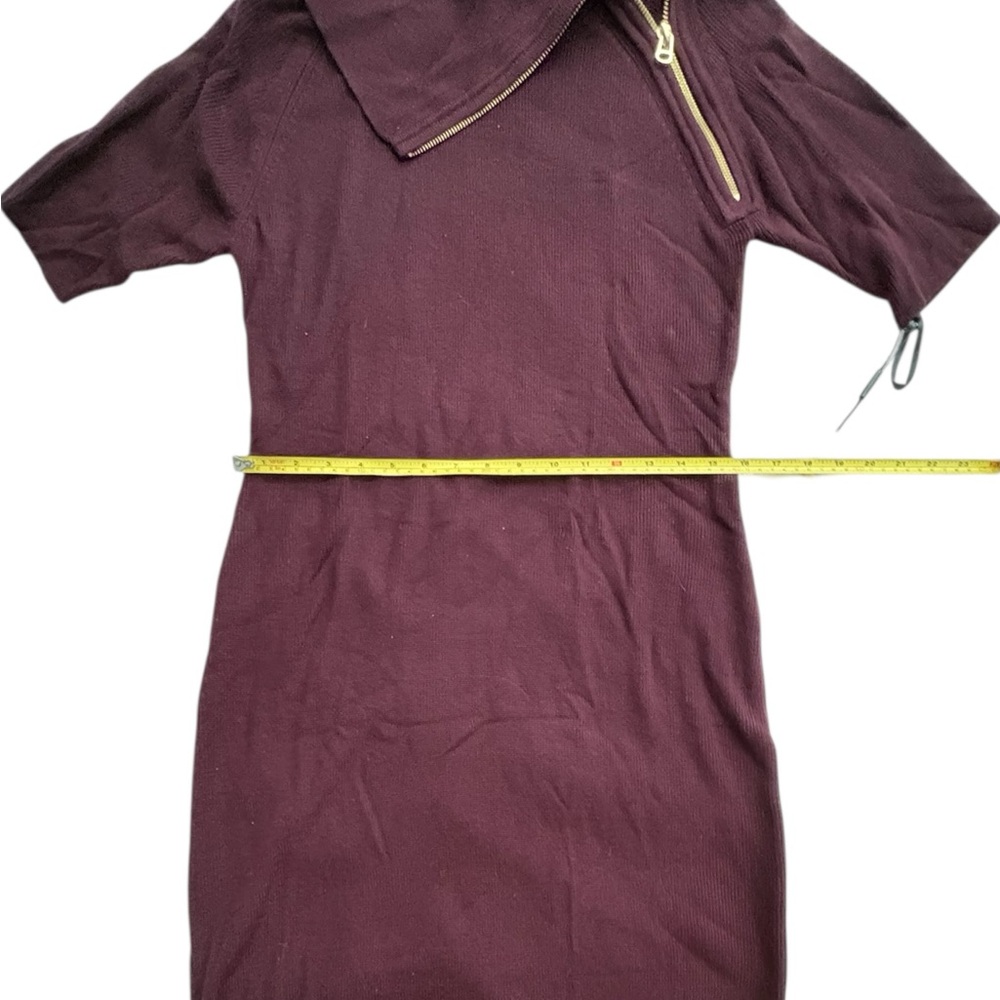 Calvin Klein Zip Neck Burgundy Knit Dress Bodycon Business Work Going Out Size M - Picture 3 of 9